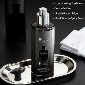 Black Intense Men's Perfume 100ml | Woody Oriental Notes | Long Lasting & Powerful Sillage | Elegant Black Silver Design | Ideal for Evening Dates & Formal Occasions
