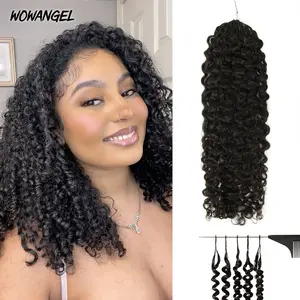 WOWANGEL Curly Invisible Miracle Knots Feather Crochet Human Hair Extensions 100% Human Hair Braids Knotless Pre-Separated Lightweight Reusable with String for Black Women