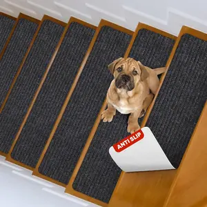 8" x 30" Non Slip Carpet Stair Treads Indoor (4 Pack), Non Skid Stair Rugs for Stairs, Slip Resistant Stair Runner for , Seniors & Pets,  Adhesive, Black