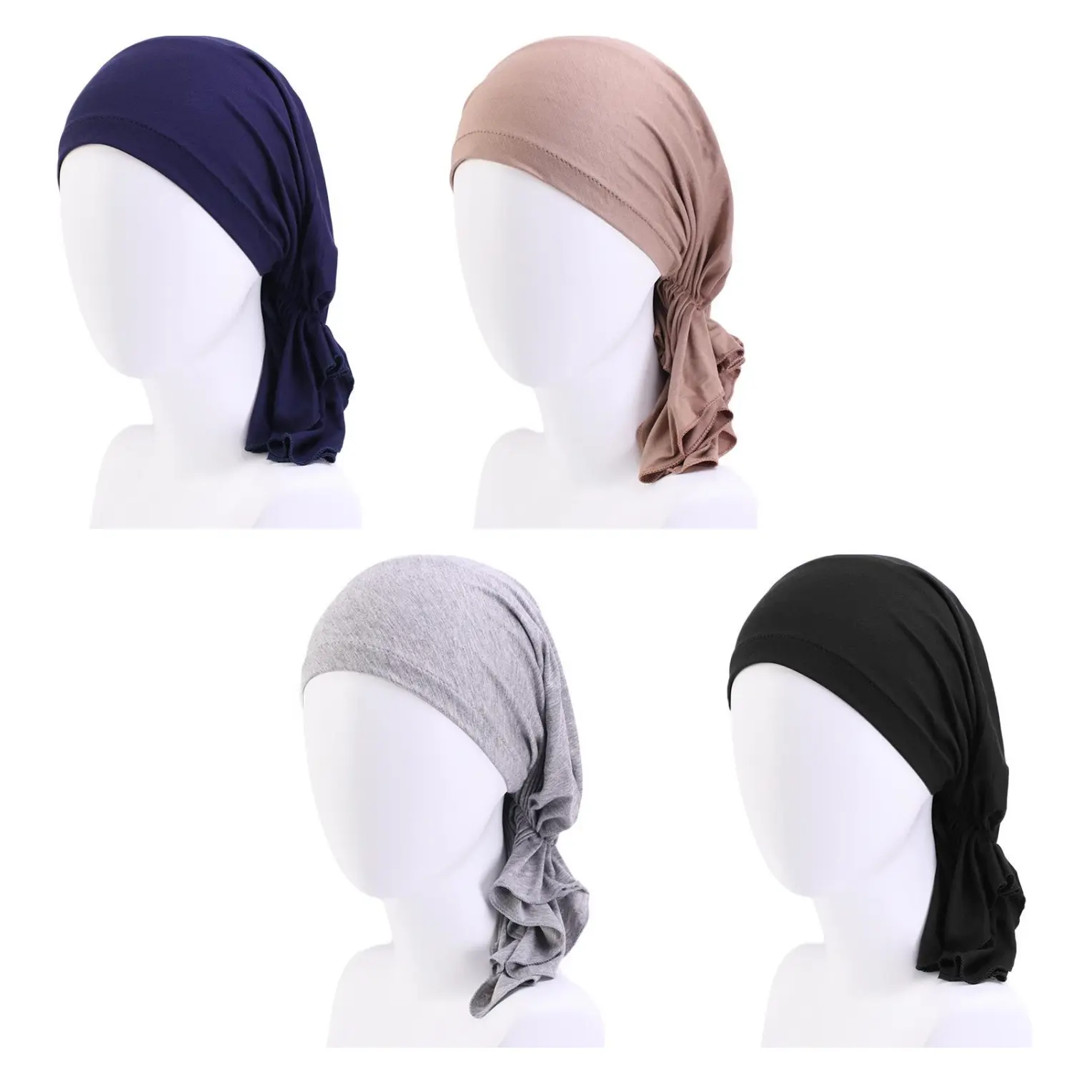 Women's 4-Piece Pre-Tied Head Scarf Set, Slip-On Turban Beanie Caps, Breathable Head Wraps for Chemo Hair Loss, Daily Wear, Casual Outings, Adults, Thoughtful Gift, 4 Pieces