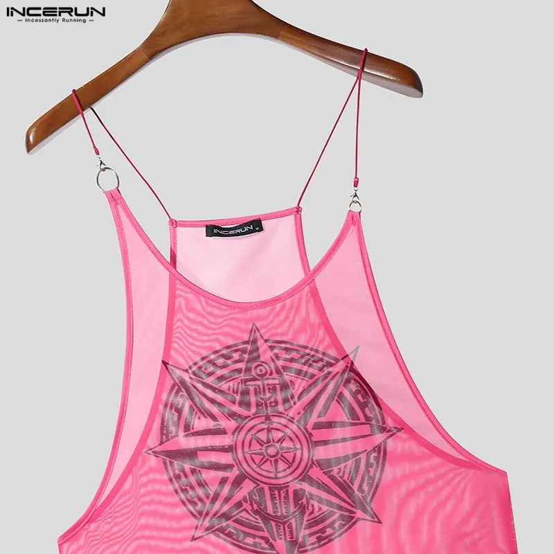 INCERUN Men's Sheer Sleeveless See-Through Mesh Tank Top - Compass
