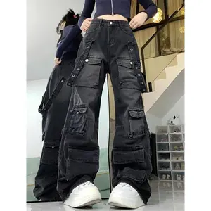 Women's Multi-pocket Utility Cargo Jeans, Casual Streetwear Denim Jeans for Daily Wear, Ladies Bottoms for All Seasons, Casual Fashion Denim