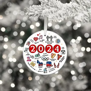 2024 Christmas Ornament, 2024 Year in Review Ornament, Major Notable Events Ornament, Funny Cute Year to Remember Commemorative Ornament, Xmas Tree Hanging