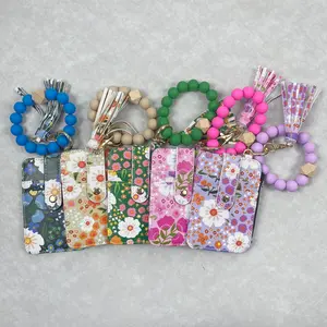 Boho Style Beaded & Tassel Decor Keychain, Card Storage Bag，Keychain Wallet Wristlet Small Credit Card Holder Bracelet Key Chain Purse Bangle Tassel Beads Key Rings for Women, Christmas gifts