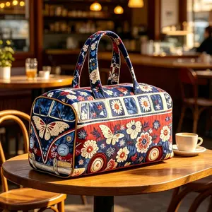 Vintage Butterfly Quilted Embroidery Multipurpose Tote Bag, Stylish Roomy & Sturdy Handbag, Lightweight Carryall Suitable for Gym Training, Travel, Daily Shopping and Outdoor Activities