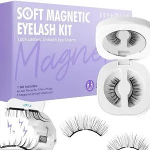 Lanflower Soft Magnetic Eyelashes with Applicator, No Glue Needed, Cat Eye, Adults, 1 Set Includes 4 Lashes
