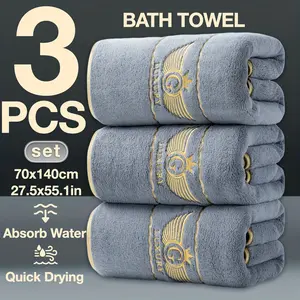 3pcs Ultra-Soft Golden Thread Light Luxury Soaring Wings Embroidered Bath Towel Set, 69.85 x 139.95 cm, Thickened for Autumn/Winter, Highly Absorbent and Quick-Drying, Ideal for Home, Hotel, and Spa Use, Outdoor Fitness and Camping Towel Set