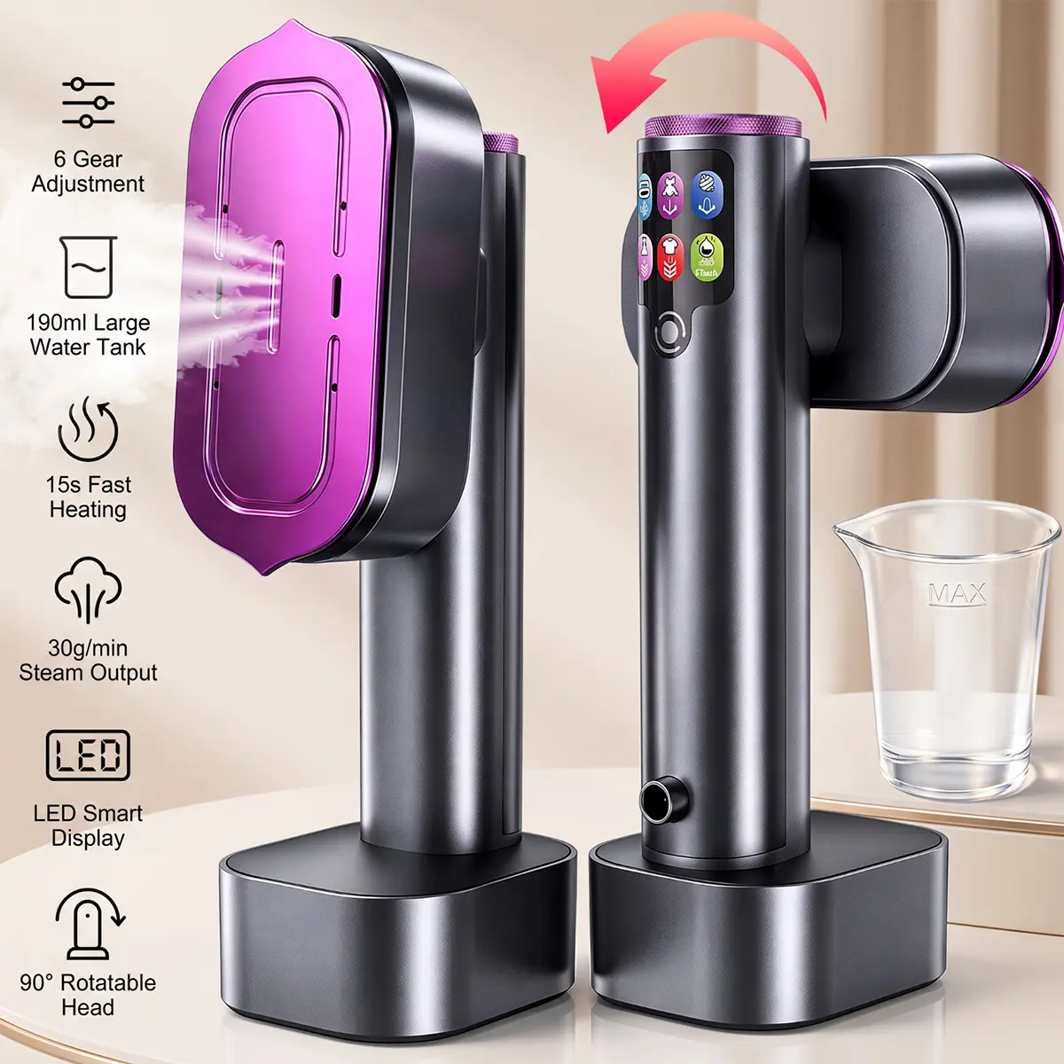 【Summerfinds】Compact Clothes Steamer for Travel Users, Portable Garment Steamer Iron, 5s Fast Heating, 7 Modes with LED Display, 90° Swivel Handle, New Year Gift,Summervibes summerwins