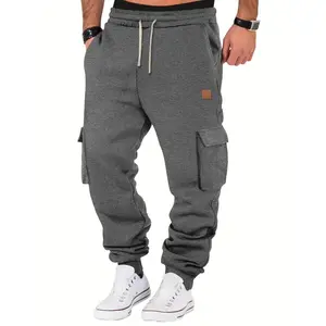 Mens' Comfy Stretch Cargo Joggers - Soft Cotton Blend, Multiple Pockets, Drawstring Waist, Regular Fit, Perfect for Teens, Fall/Winter Outdoor Activities, Casual Solid Color Knit Fabric Sweatpants