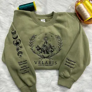 Velaris City Of Starlight Embroidered Sweatshirt, ACOTAR Sweatshirt, The Night Court Sweatshirt Collar Crewneck Collar Crewneck Menswear Hoodie