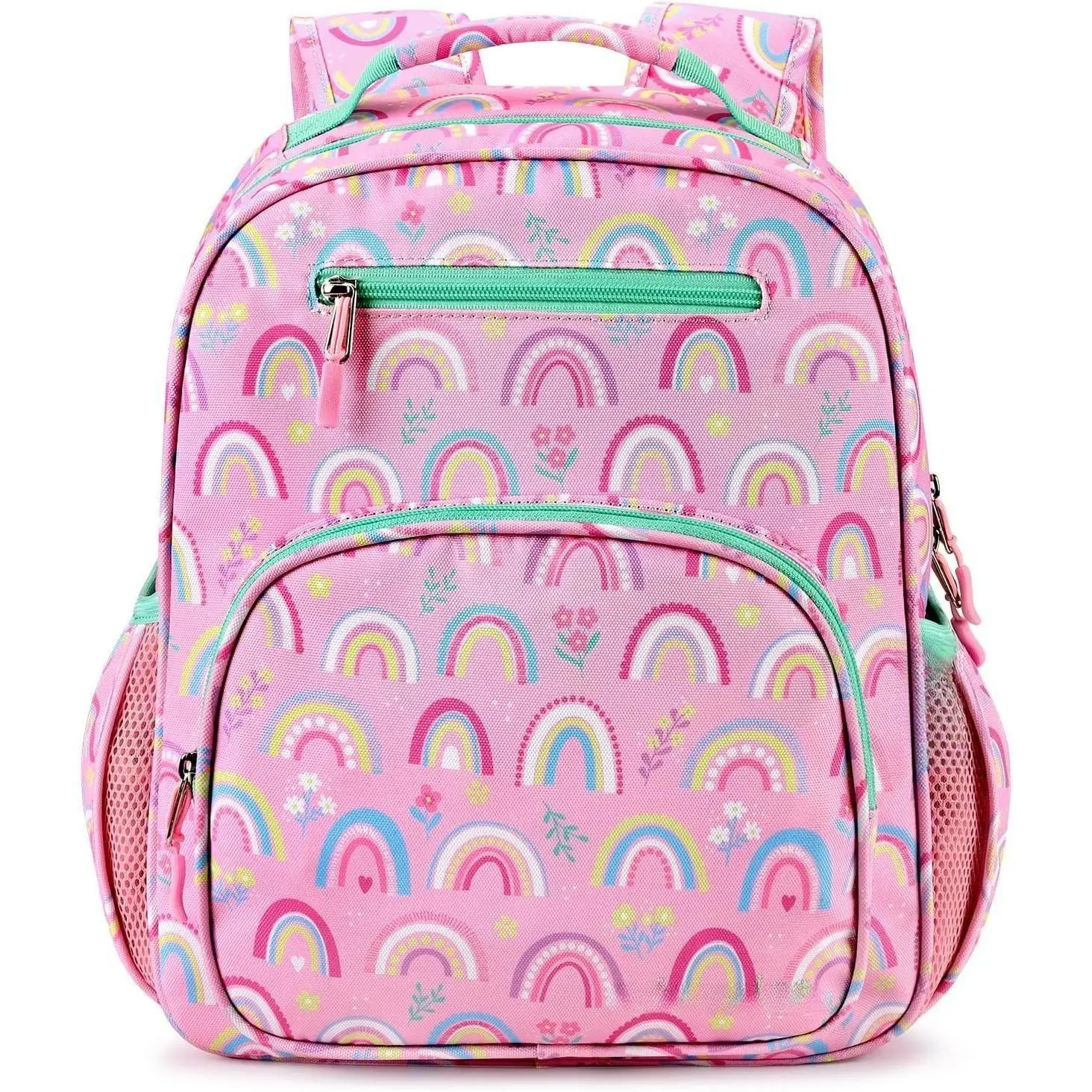 KF5-CBP62  Girls Backpack 5-8: Lightweight Kids Backpacks for Girls - Girl Bookbag for Elementary School - Rainbow Pink