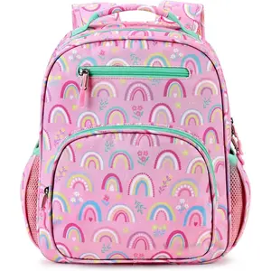 KF5-CBP62  Girls Backpack 5-8: Lightweight Kids Backpacks for Girls - Girl Bookbag for Elementary School - Rainbow Pink