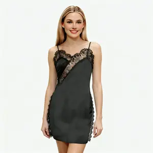 Elegant Cutout Lace Cami Nightgown with Adjustable Spaghetti Straps