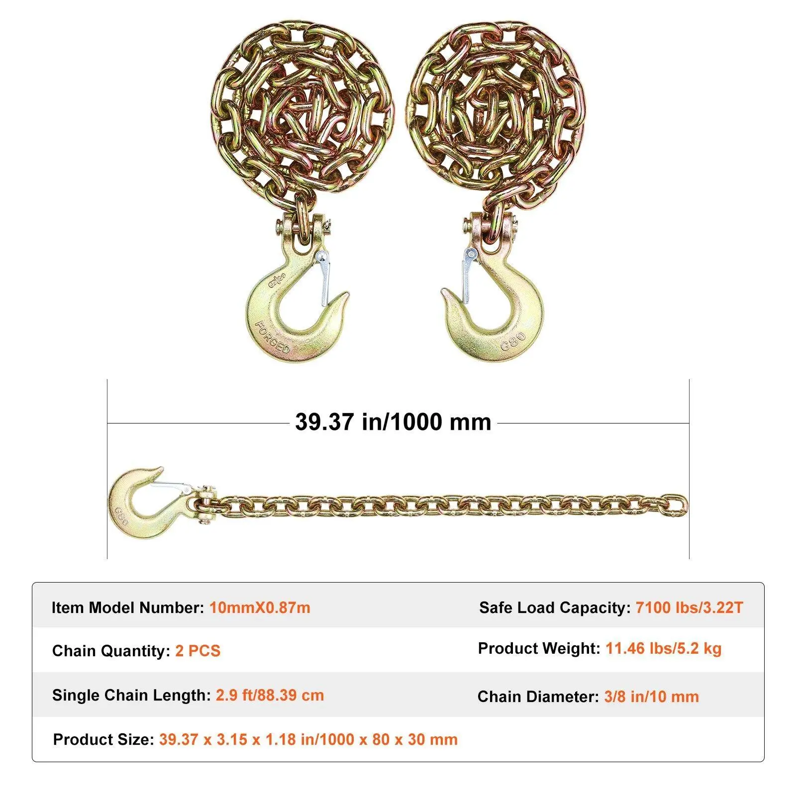 3/8" x 2.9'  7100 lbs 【 2 Pack】