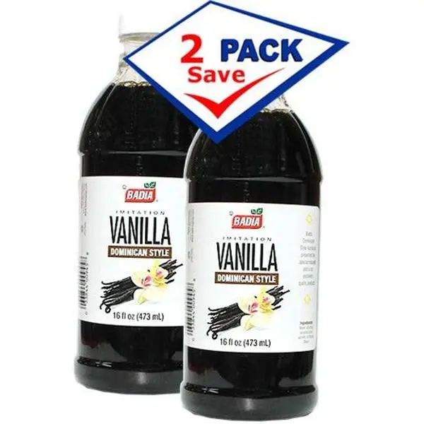 BADIA Dominican-Style Imitation Sweet Vanilla Extract, 16oz (Pack of 2), Kosher Baking Enhancer - Dessert, Cake Batters, Pastelito Fillings Flavor Booster, Fruit-Compatible