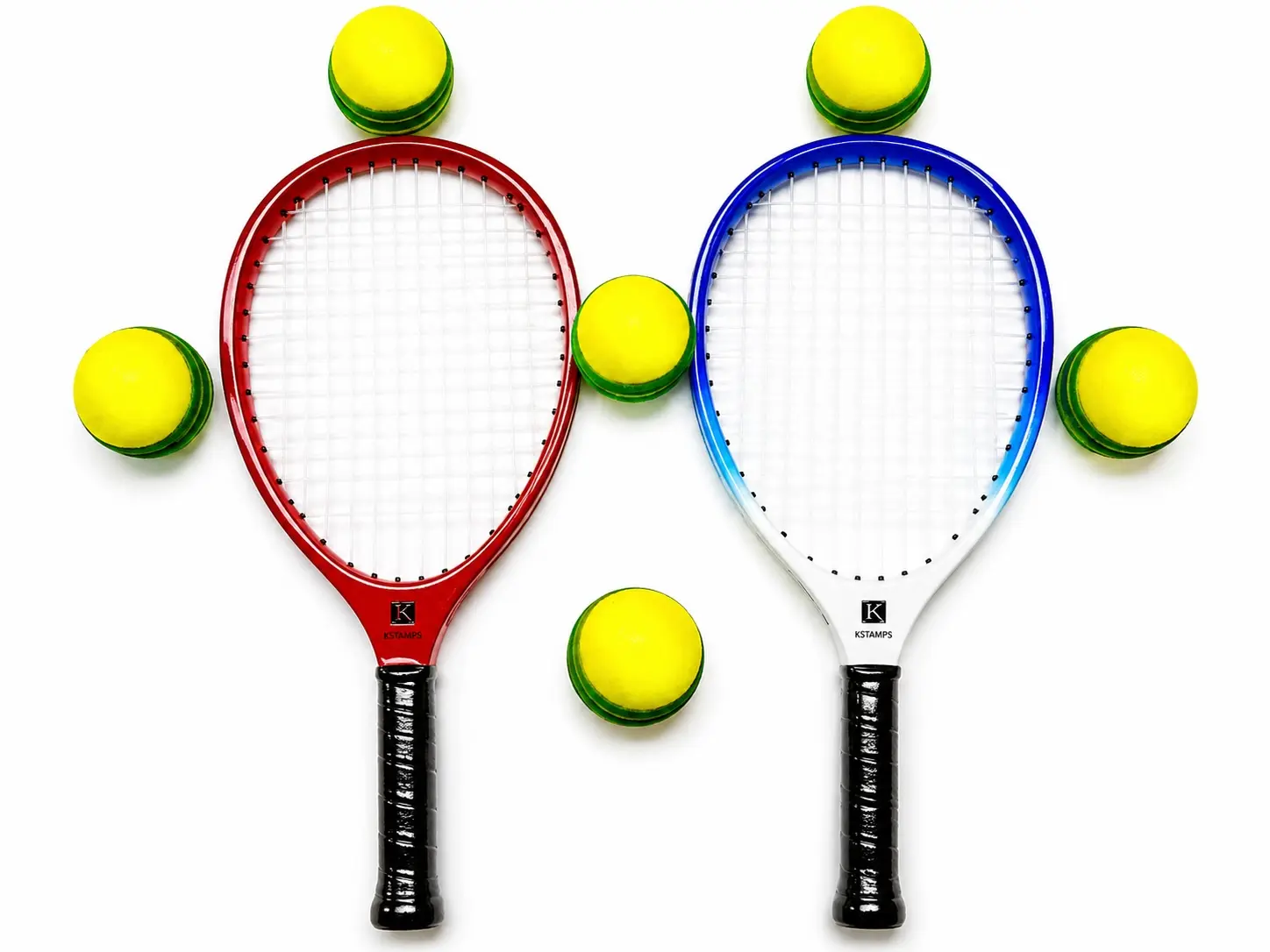 Typti Blue and Red Carbon Fiber Rackets - 2 Racket Combo for Typti Sports & Outdoor Ball Games with 6 Typti Balls