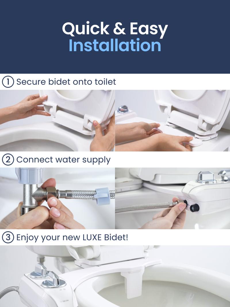 LUXE Bidet NEO 120 Plus - Rear Wash Only, Bidet Attachment for Toilet Seat, Easy Slide-in Install, Patented 360° Self-Clean, and Flip Feature