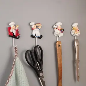 1pc Cute Fat Chef Doll Resin Wall Hook - Decorative Kitchen Adhesive Hook, Rustic Culinary Style Utility Hanger for Towels, Utensils, Keys & Home Organization