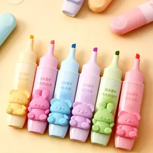 4 sets, each with 4 cartoon markers featuring a dopamine bear design, layered fluorescent highlighters, quick drying DIY painting art colouring markers distinguishing learning purposes, vibrant fluorescent markers