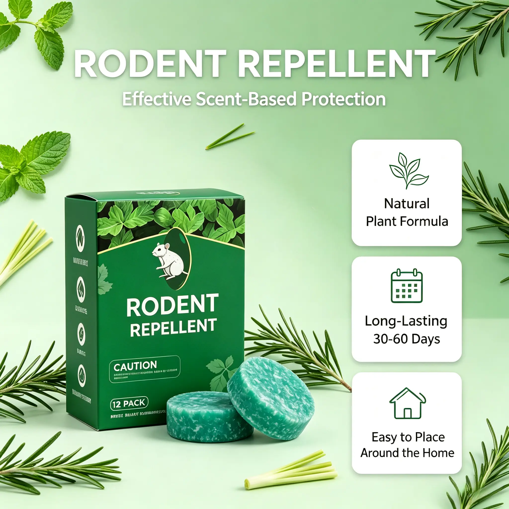 Peppermint Oil Rat Repellent 12-Pack - Solid, Long-Lasting, Natural Ingredients Balls & Blocks for Indoor Use, Non-Toxic Deters Mice, Squirrels for Home, Garage, Shed Storage