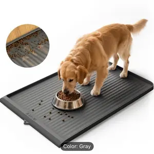 Extra Large 36x24 Inch Heavy-Duty Waterproof Dog & Cat Feeding Mat with Non-Slip Raised Edges & Diversion Grooves Spill-Proof Pet Food and Water Bowl Mat Easy-Clean Floor Protector for Large Breeds Hardwood Tile Carpet Ideal for Golden