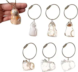 6-piece cute kitten storage pendant, keychain bag charm, collectible souvenir, creative cartoon pet fur charm, for storing fur.