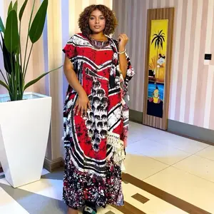 2025 New Style Fashion Printed Summer Loose Casual Rhinestone Ethnic Bubu African Women Plus Size Cottonv Dress