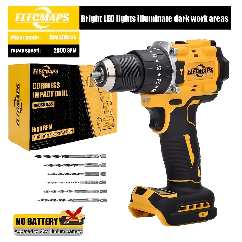 Hammer Drill ProfessionaL 3/8 Inch, Portable, Cordless And Brushless,Suitable For Home Improvement, Building Industry, Construction Tools