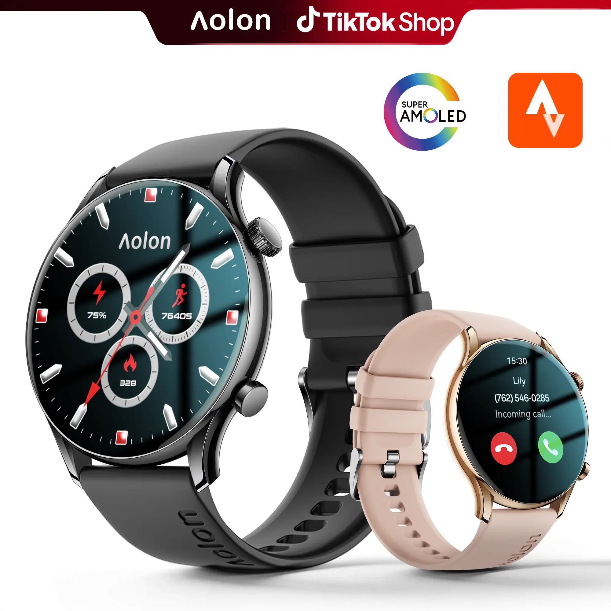 Aolon GTR3 Sports Smartwatch – 1.43" AMOLED Display, AOD, Running Pace Tracker, Bluetooth Calling, 110+ Sports Modes, Metal Body, Fast Charging, Music Control, Compatible with iOS & Android.#sohochic#tiktokshopstockup