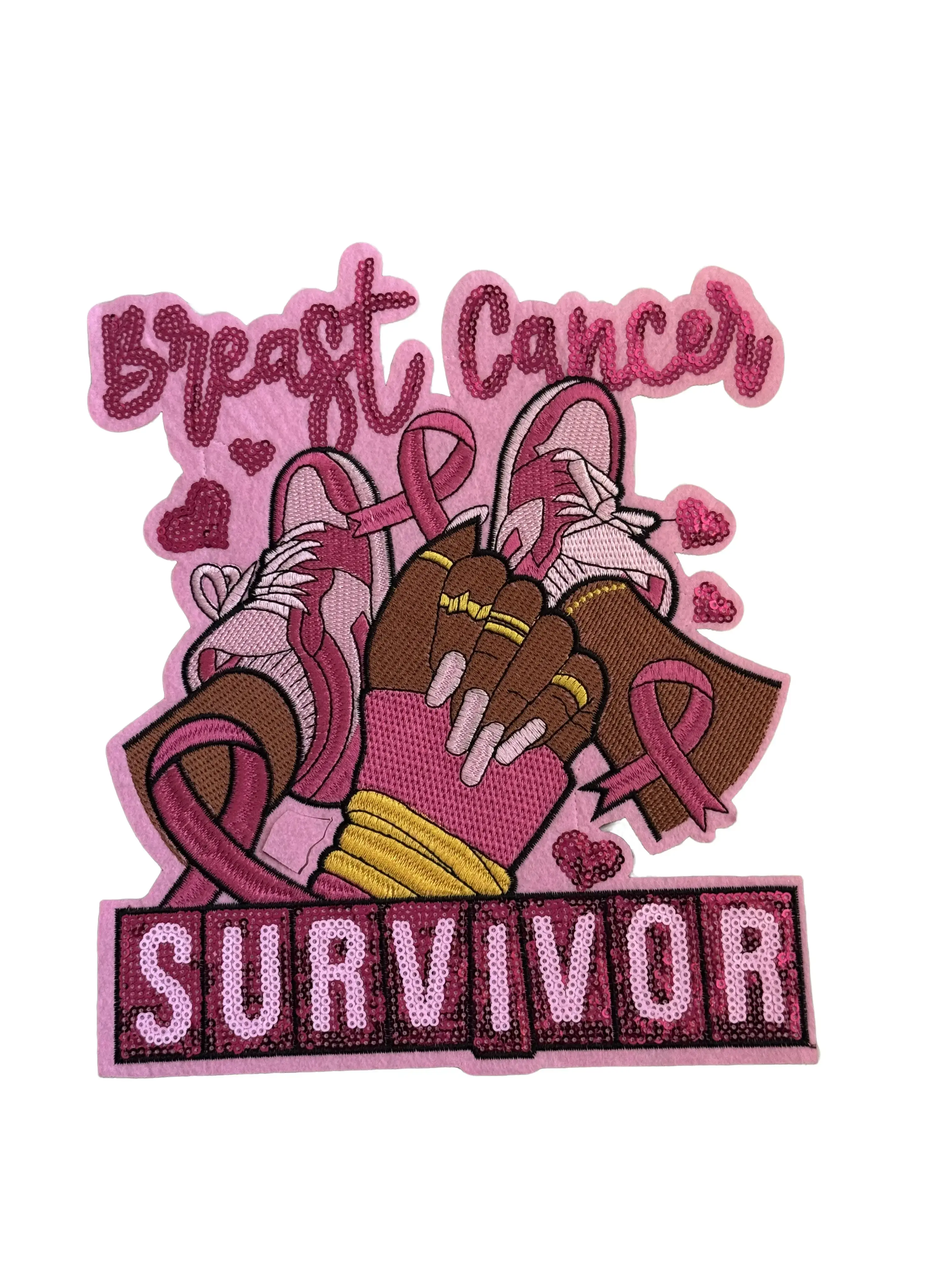 Breast Cancer Awareness Embroidery Patch - Pink Sequins, Embroidered Detail, 8.0x9.25 in Sewing Supply, Clothing Accessory, Symbol of Support
