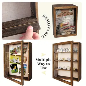 11x14 Large Country Memory Display Box Flowers, Pictures, Championship Rings, MEDALS, Coins, Pin Collection And More, Including 4 Removable Shelving Shadow Box Frames