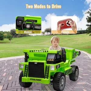 Gaomon 12V Kids Ride On Car Remote Control Kart, 4-Wheeler Construction Dump Truck with Remote Control, Dump Bed, Shovel, Bluetooth Music Player, Green