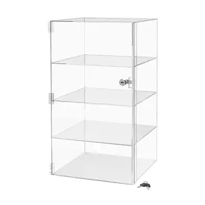 Acrylic Locking Vertical Cabinet with Keys 12" x 23" Clear Tall Countertop Locker One Piece No Assembly Cupboard with Swinging Door for Retail Merchandise by 321 Plastics