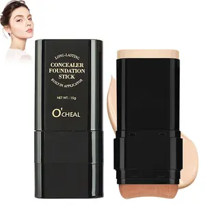 Dual-Ended Eraser Foundation Stick 2-in-1 Nose Shadow Fixer Concealer for Acne Scars Highlighting Makeup Cosmetic 01# Ivory Shade Color Changing Full Coverage 01#Ivory