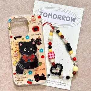 Cute Cat Pattern Phone Case with Lanyard, Phone Guard, Decorative Phone Protector Cover, Phone Accessories Compatible with iPhone 11 12 13 14 15 Pro Max, Casing