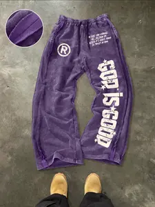 Vintage Washed Wide Leg Sweatpants Men, Y2K Streetwear Baggy Pants with Graphic Print, Oversized Casual Lounge Pants, Retro Distressed Drawstring Sweatpants for Street Style, God is Good Graphic Joggers, Comfy Daily Wear, 2026 TikTok Trending Street Fashi