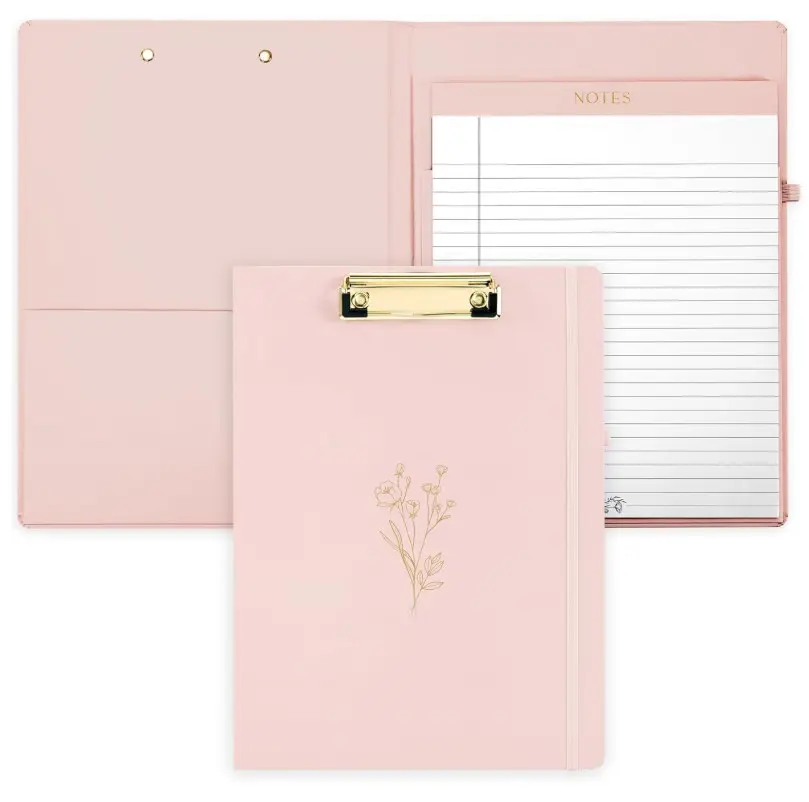 Aesthetic Clipboard Folio with Refillable Lined Notepad & Interior Pocket – Cute Padfolio/Legal Pad Holder for Women – Easily Organize Notes at Work, School, or Home