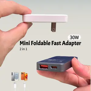 [2026] Mini Foldable Fast Adapter,2 in 1 30W Power with 1 USB-C, 1 USB-A,Portable, the ideal choice for travel