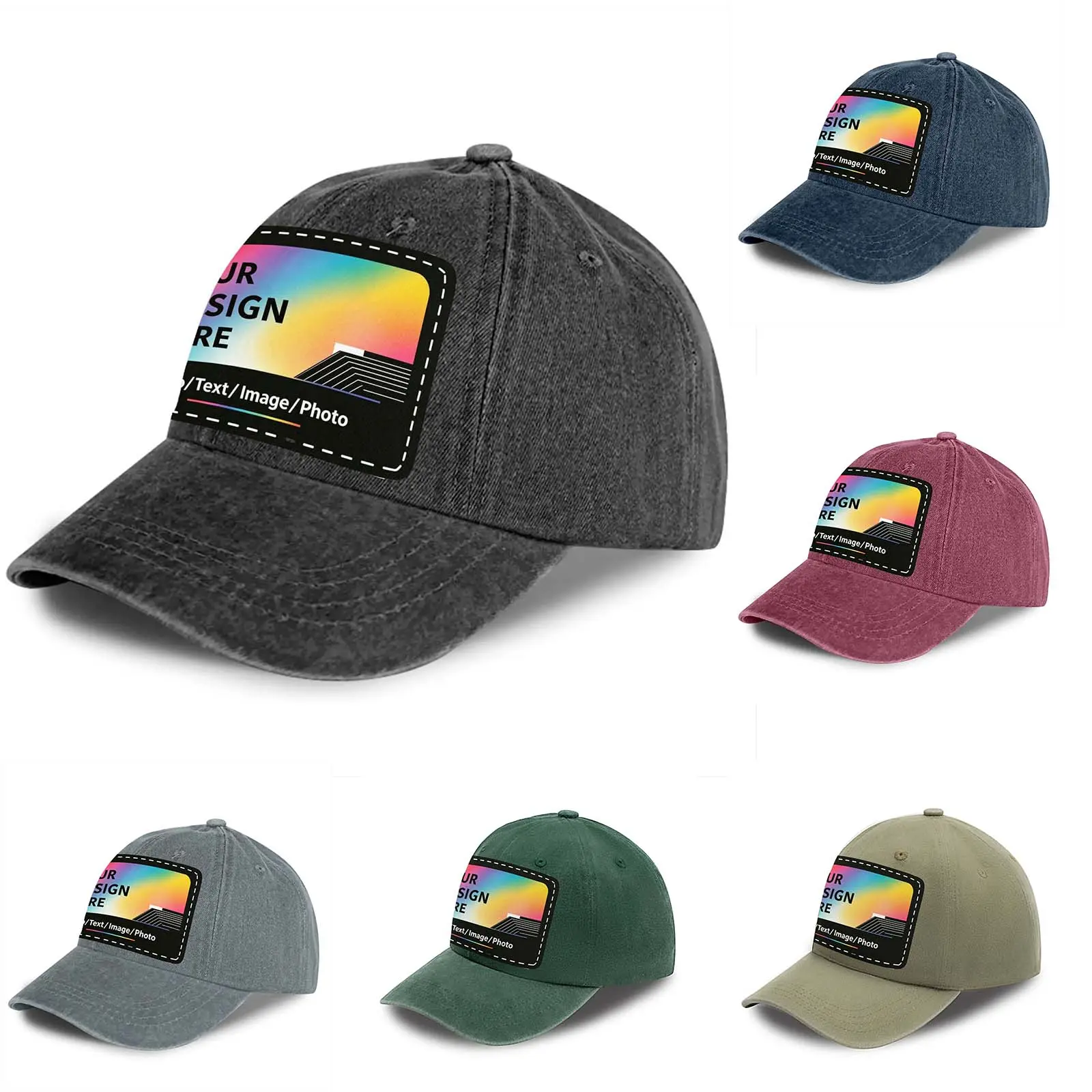 Custom Vintage Washed Baseball Cap with Text Logo and Print Photo,Image, Personalized Adjustable Summer Sun Hat Unisex