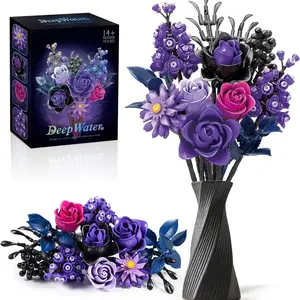 Purple Rose Building Block Set (822 PCS) - Compatible Flower Model for Adults, Home or Office Decoration, Ideal for Women and Girls, Perfect Gift for Halloween and Valentine's Day