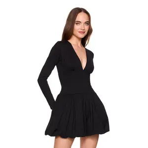 long sleeve bubble hem dress