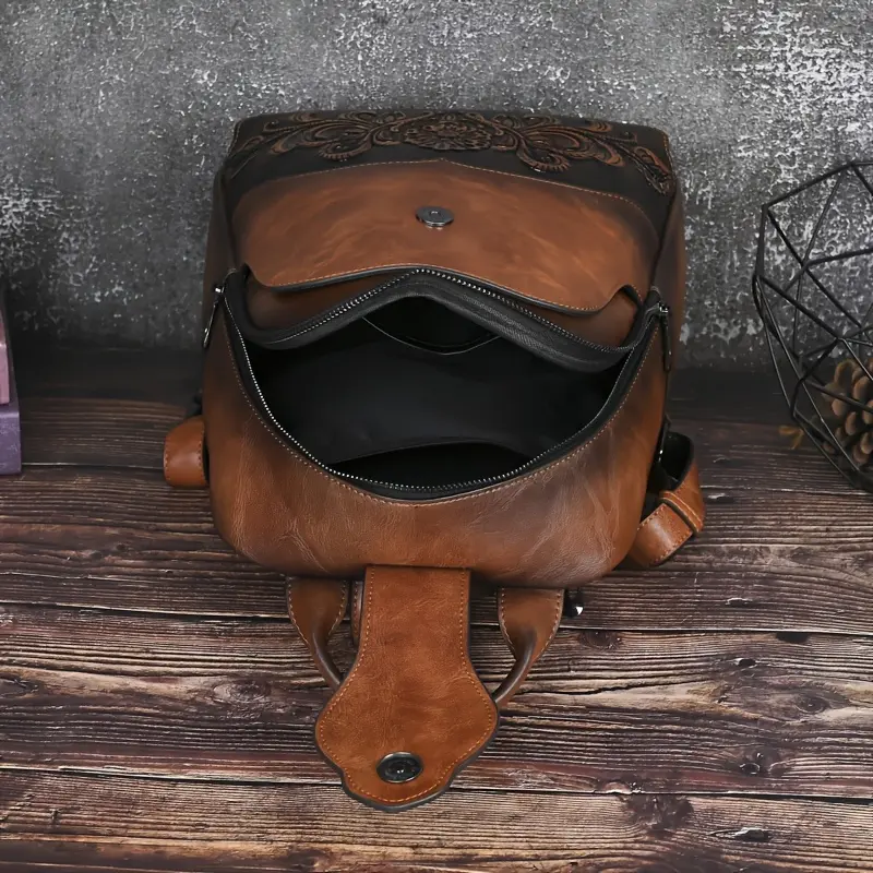Aesthetic Vintage Backpack Purse for Women | Brown Leather  display picture 1