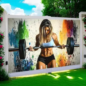 1pc Gym-Themed Party Banner - Dynamic Fitness Woman Design with Vibrant Splatter Art, Durable Polyester Backdrop for Indoor/Outdoor Decor, Easy-Hang No Power Needed, All-Season Motivational Wall Art for Home Gym,