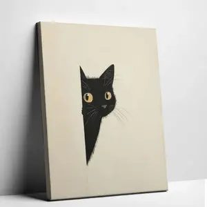 Minimalist Peeking Black Cat Canvas Print, Cute Yellow‑Eyed Cat Wall Art, Decor for Living Room, Bedroom, Kitchen, Dorm, Office, Nursery