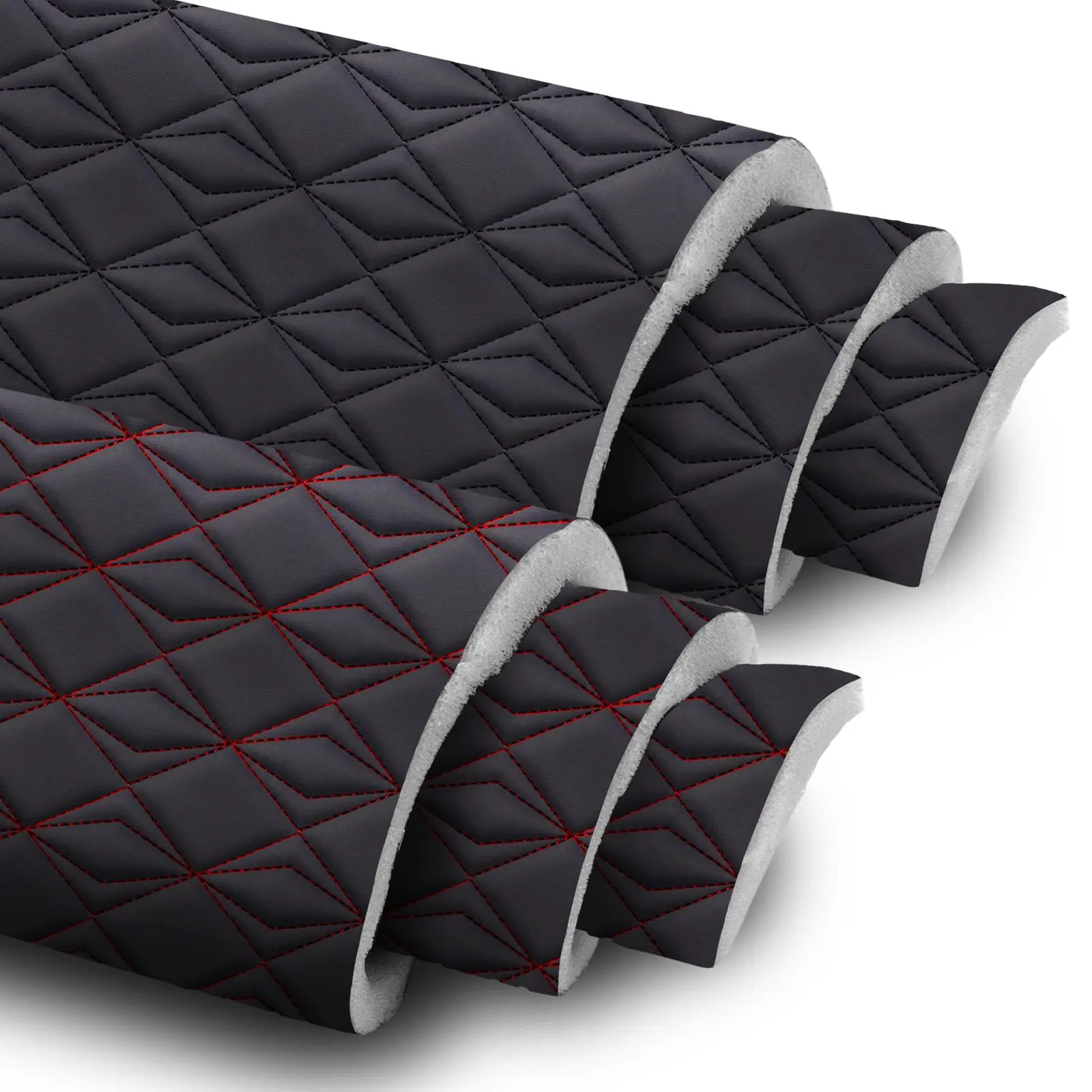 63" Wide Quilted Faux Nappa Leather Vinyl Fabric with Foam Backing Diamond Stitch Upholstery Material for Car Interior DIY By Yard