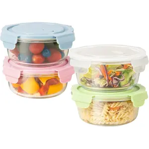 20oz  Storage Containers with  Set, Airtight 2.5 Cup Glass Meal Prep Containers, Heat-Resistant  Glass Containers for Soup Leftover, Microwave, Dishwasher Freezer Safe (4 Packs)