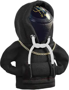 Yajeea Car Gear Shift Hoodie, Funny Mini Hoodie Car Decor, Winter Warm Universal Fit Shift Knob Cover, Automotive Interior Decoration Accessories Gift (Black)