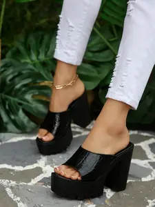 Women's High Heel Open Toe Chunky Wedge Sandals, Comfortable PU Material, Trendy Crocodile Pattern, Perfect Summer Shoes Wedges Platform, Love Heeled Sandals