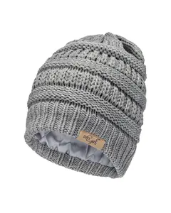 Curly Girl® SATIN LINED Womens Winter Cable Knit Beanie Hat with Resealable Storage Bag, Curly Girl Approved and Curly Girl Method