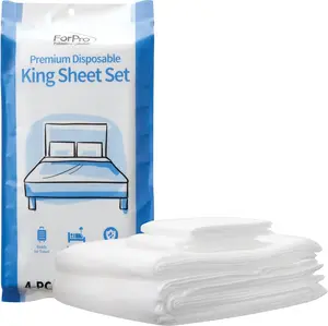 Premium Disposable Sheet Set, 4-PC King Size Bedding for Travel, Includes Bed Sheet, Duvet Cover and Two Pillowcases, White